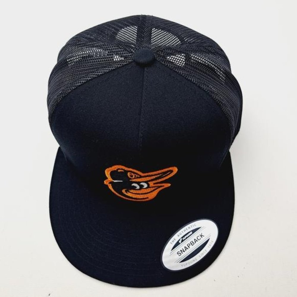 Baltimore Orioles Flat Bill Trucker Mesh Snapback Cap Hat Black Baseball Sports - Picture 3 of 5